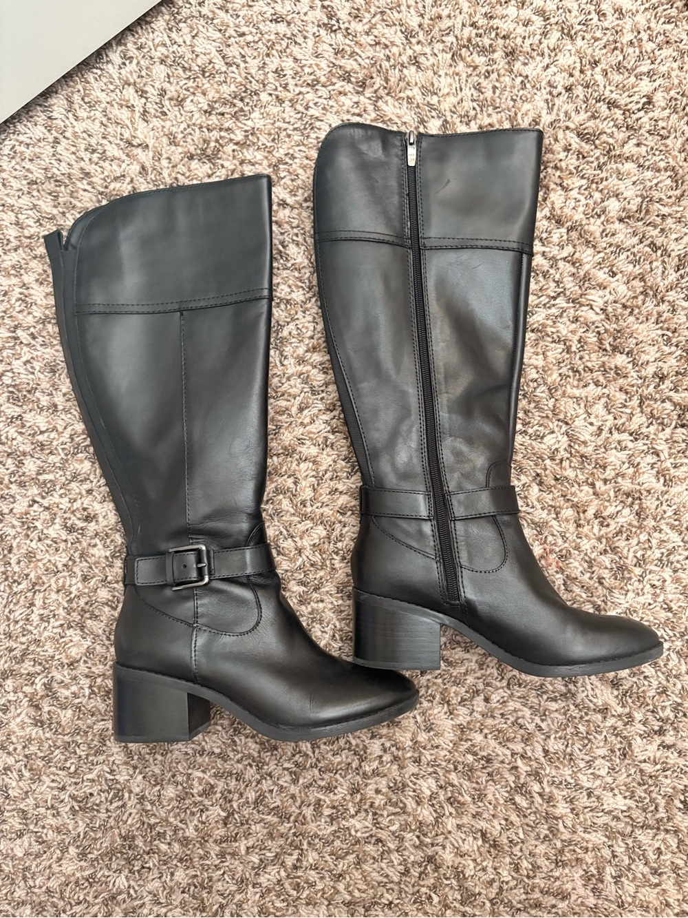 Marc Fisher Black Leather Knee-High Buckle Boots